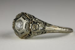 Art Deco Diamond Solitaire and Filigree Ring by Bluebird