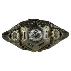 Art Deco Diamond Solitaire and Filigree Ring by Bluebird