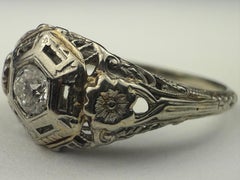 Art Deco Diamond Solitaire and Filigree Ring