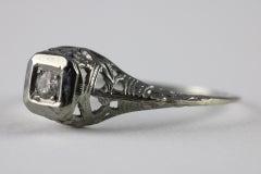 Art Deco Diamond Solitaire and Filigree Ring