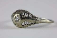 Art Deco Diamant Solitär und Filigraner Ring