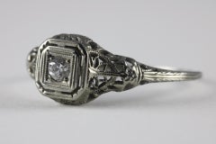 Art Deco Diamond Solitaire and Filigree Ring