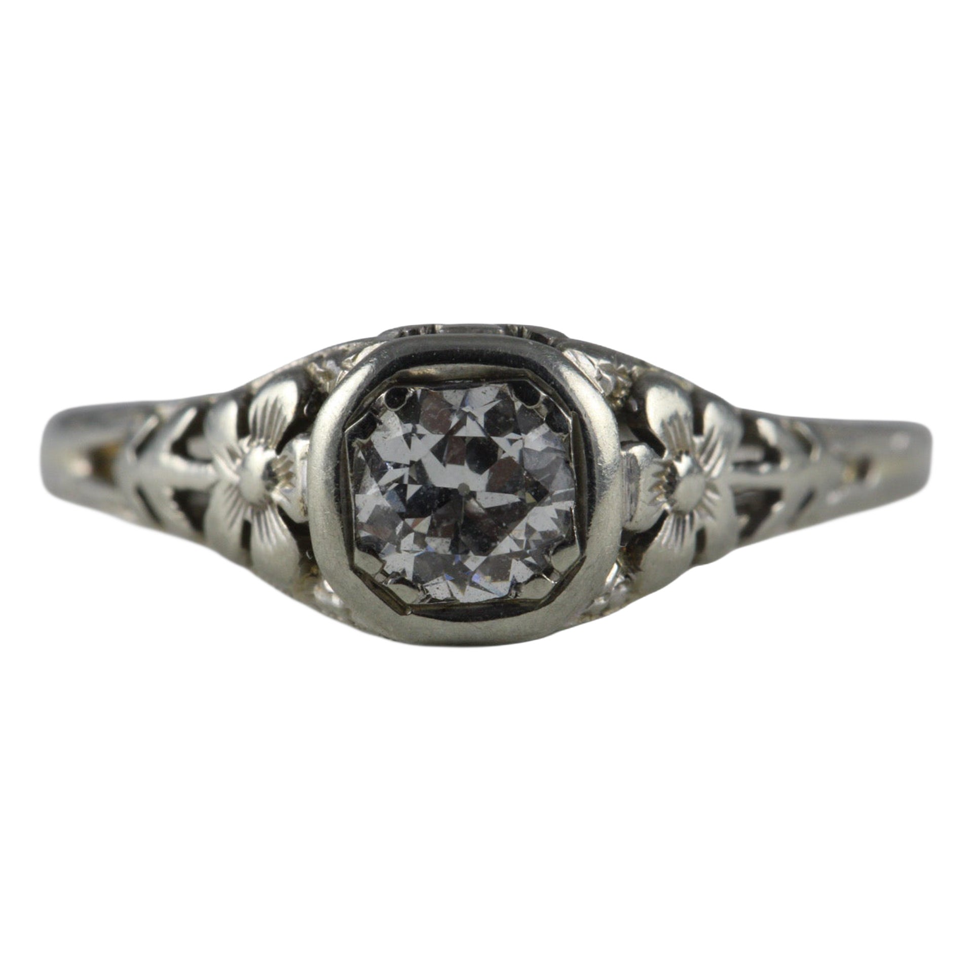 Art Deco Diamond Solitaire and Filigree Ring