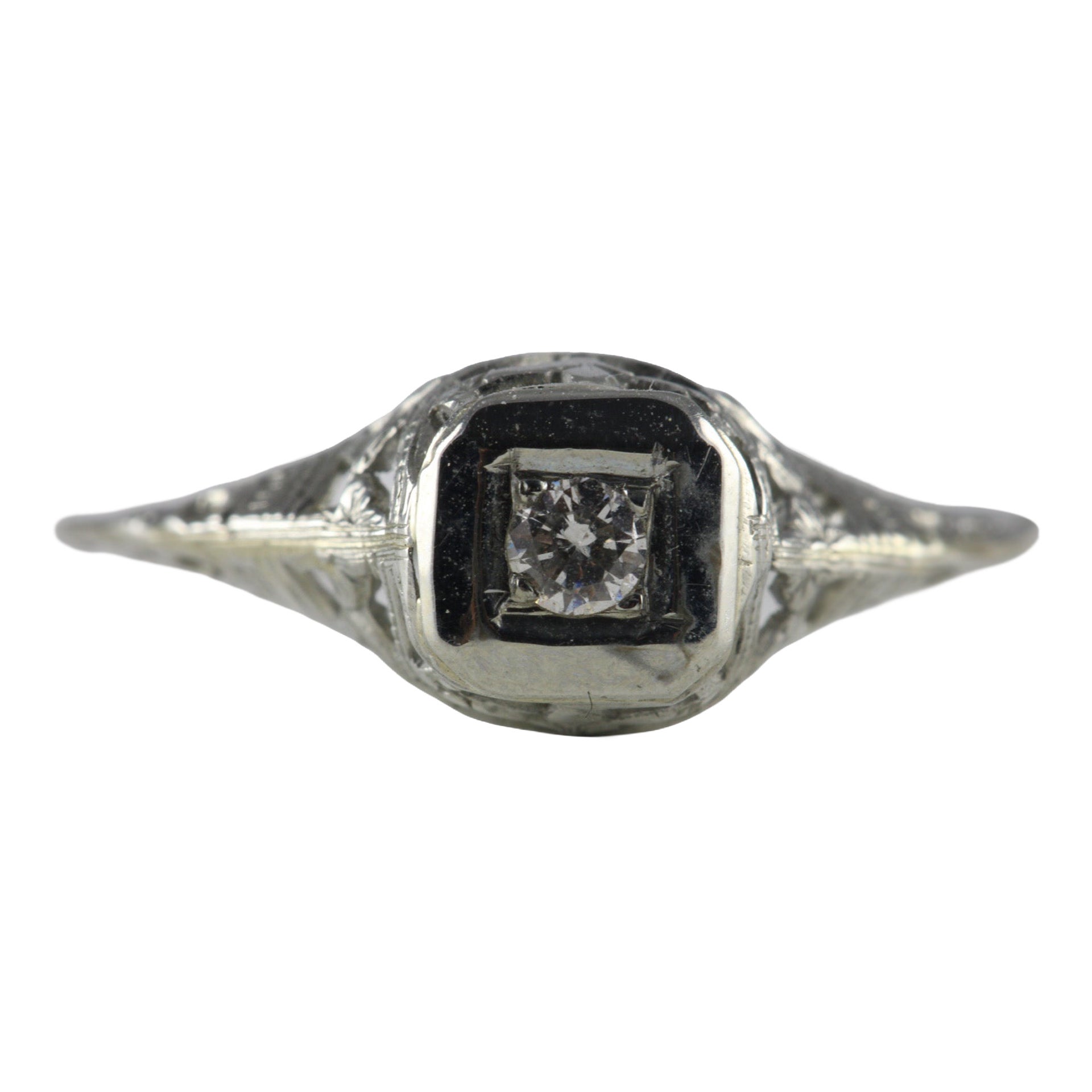 Art Deco Diamond Solitaire and Filigree Ring
