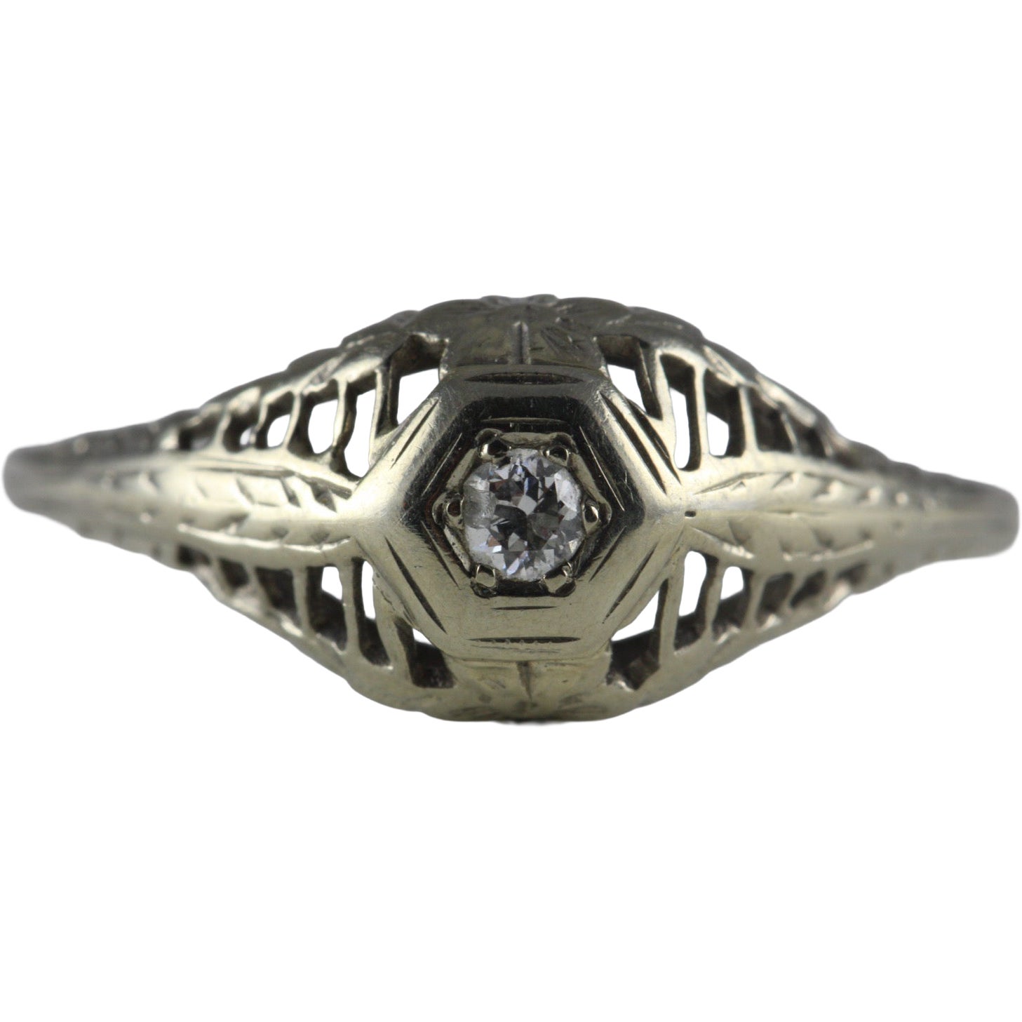Art Deco Diamond Solitaire and Filigree Ring