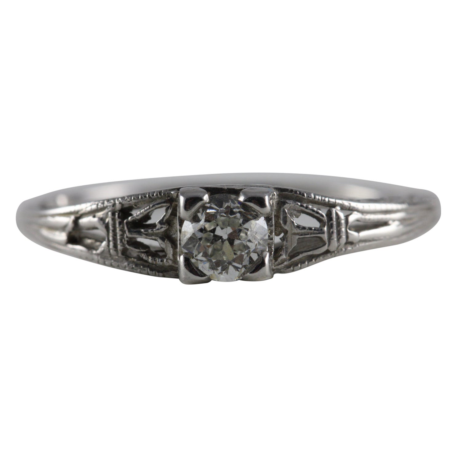 Art Deco Diamond Solitaire and Filigree Ring For Sale