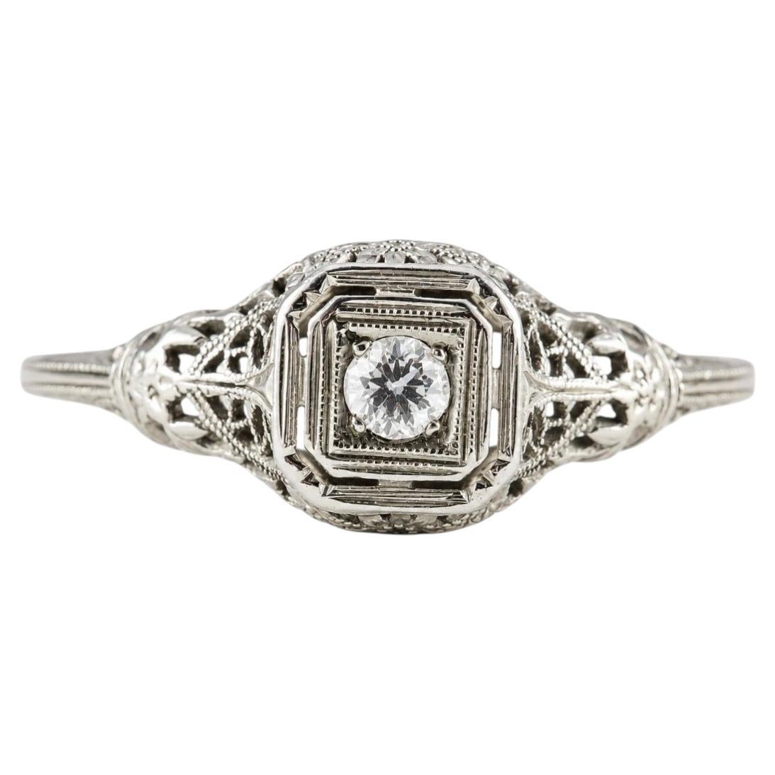 Art Deco Diamond Solitaire and Filigree Ring
