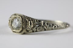 Art Deco Diamond Solitaire and Filigree Ring, Untermeyer Robbins & Co.