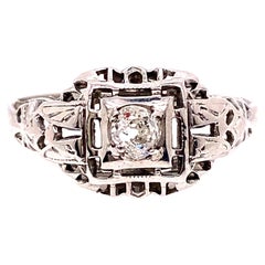 Art Deco Diamond Solitaire Engagement Ring  .18ct Old Mine 18K Vintage Original 