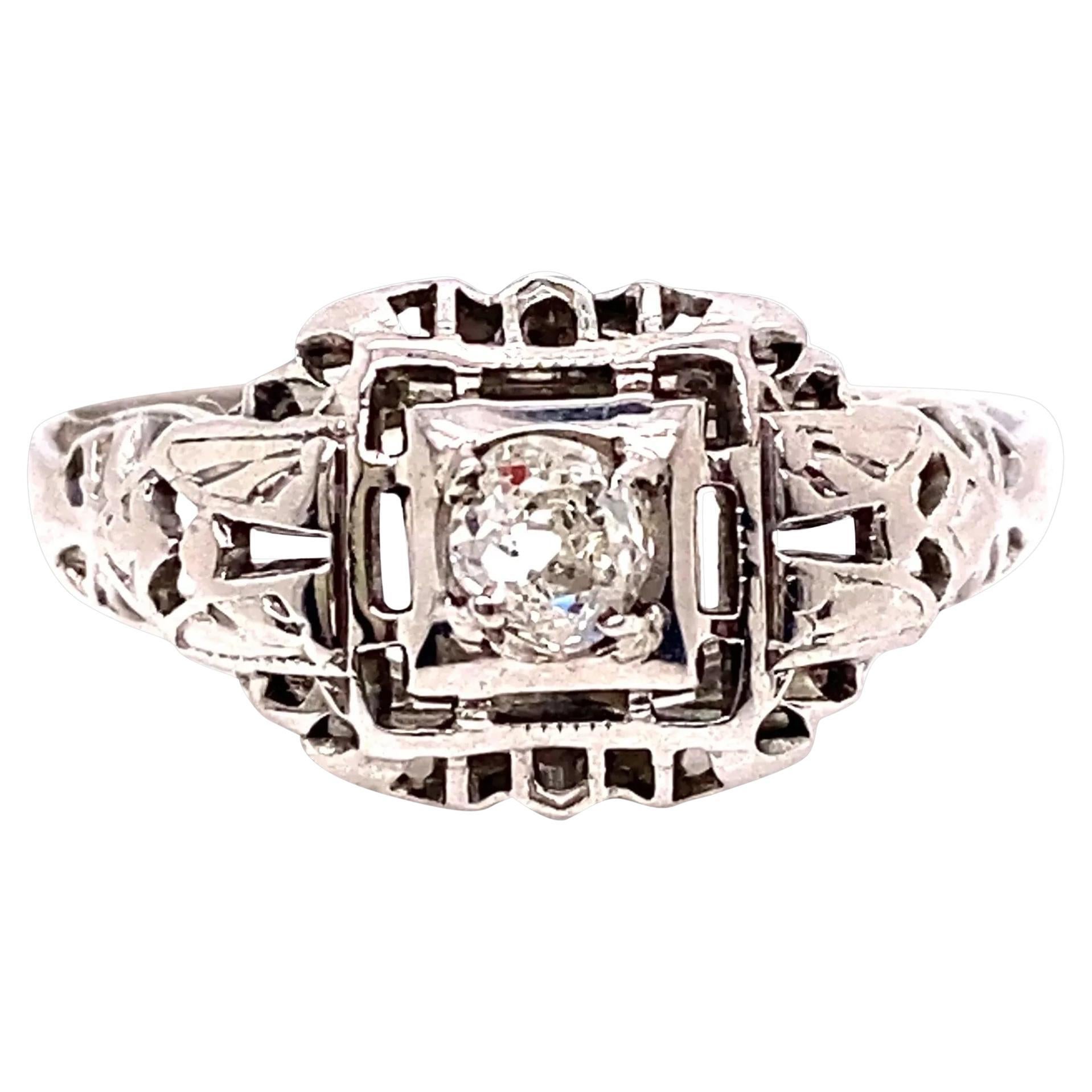 Art Deco Diamond Solitaire Engagement Ring  .18ct Old Mine 18K Antique Original