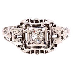Art Deco Diamond Solitaire Engagement Ring  .18ct Old Mine 18K Antique Original