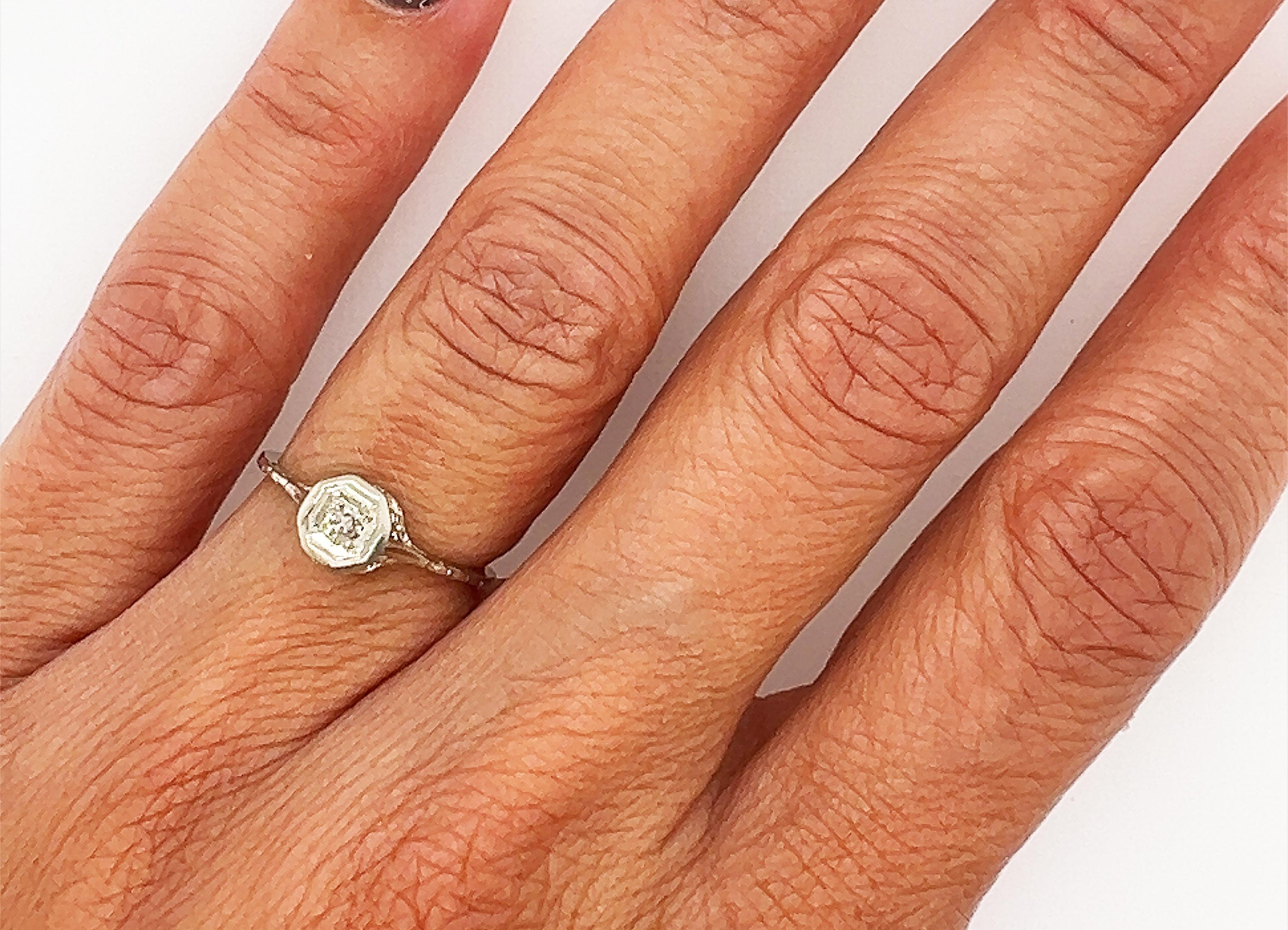 Old European Cut Art Deco Diamond Solitaire Engagement Ring 18K Filigree Original 1920-1930