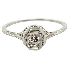 Art Deco Diamond Solitaire Engagement Ring 18K Filigree Original 1920-1930