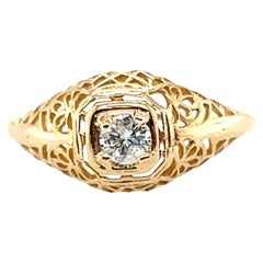 Art Deco Diamond Solitaire Engagement Ring .20Ct 14k Yellow Gold Antique Origina