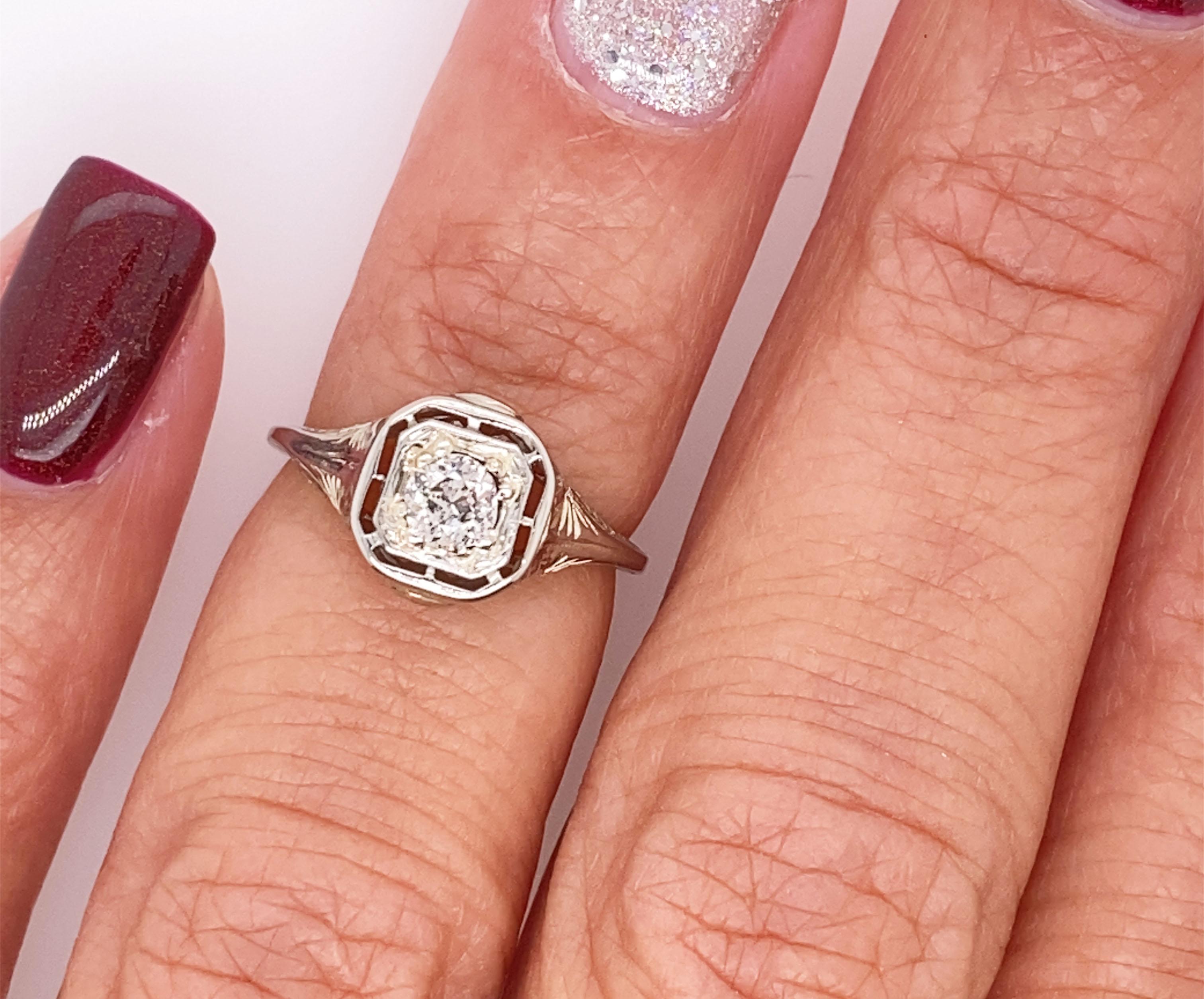 Art Deco Diamond Engagement Ring .22ct Old European Original 1920's Antique 18K In Good Condition In Dearborn, MI