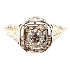 Art Deco Diamond Solitaire Engagement Ring .22ct Old European 18K Vintage
