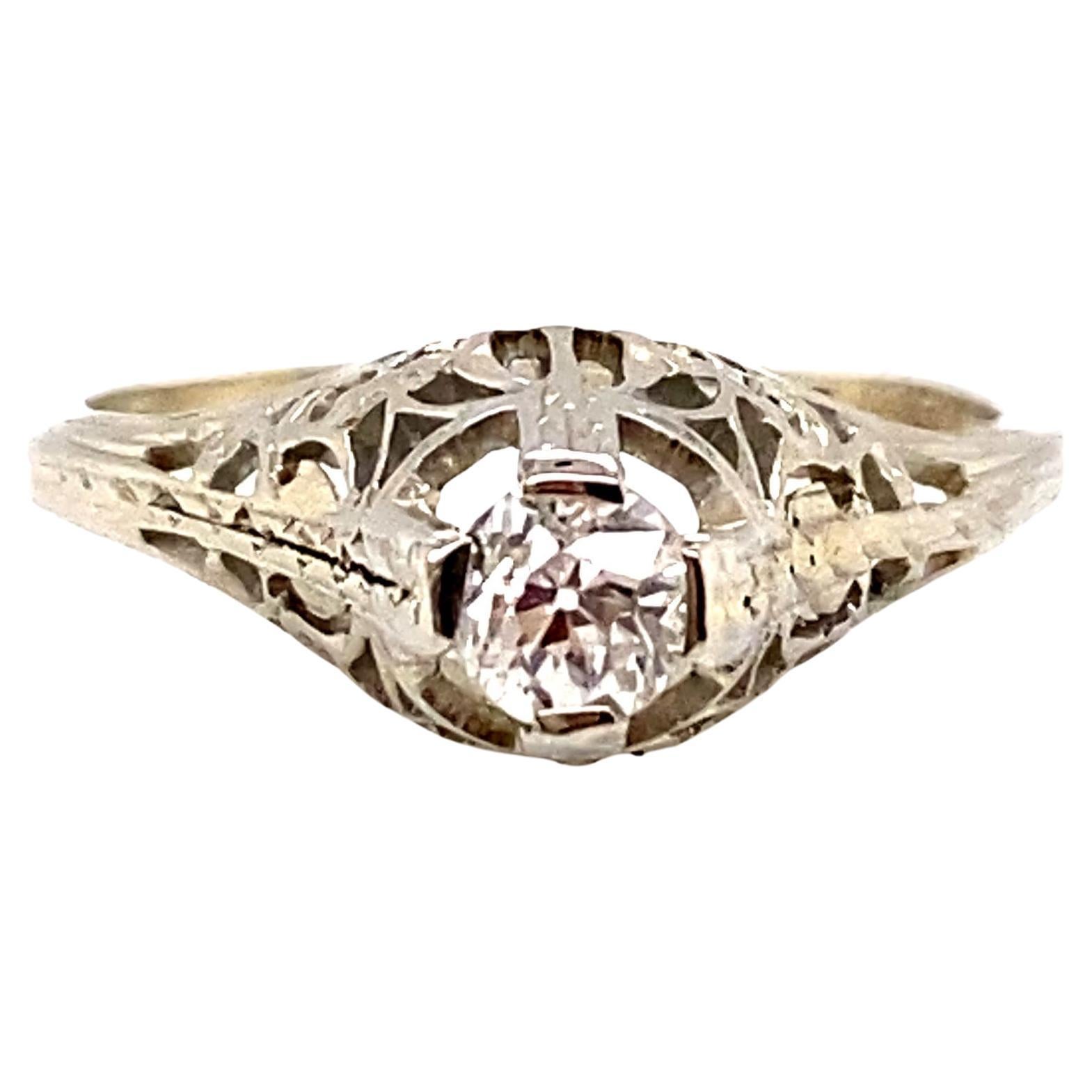 Art Deco Diamond Solitaire Engagement Ring .25ct Old Euro 18K Belais Bros Vintag