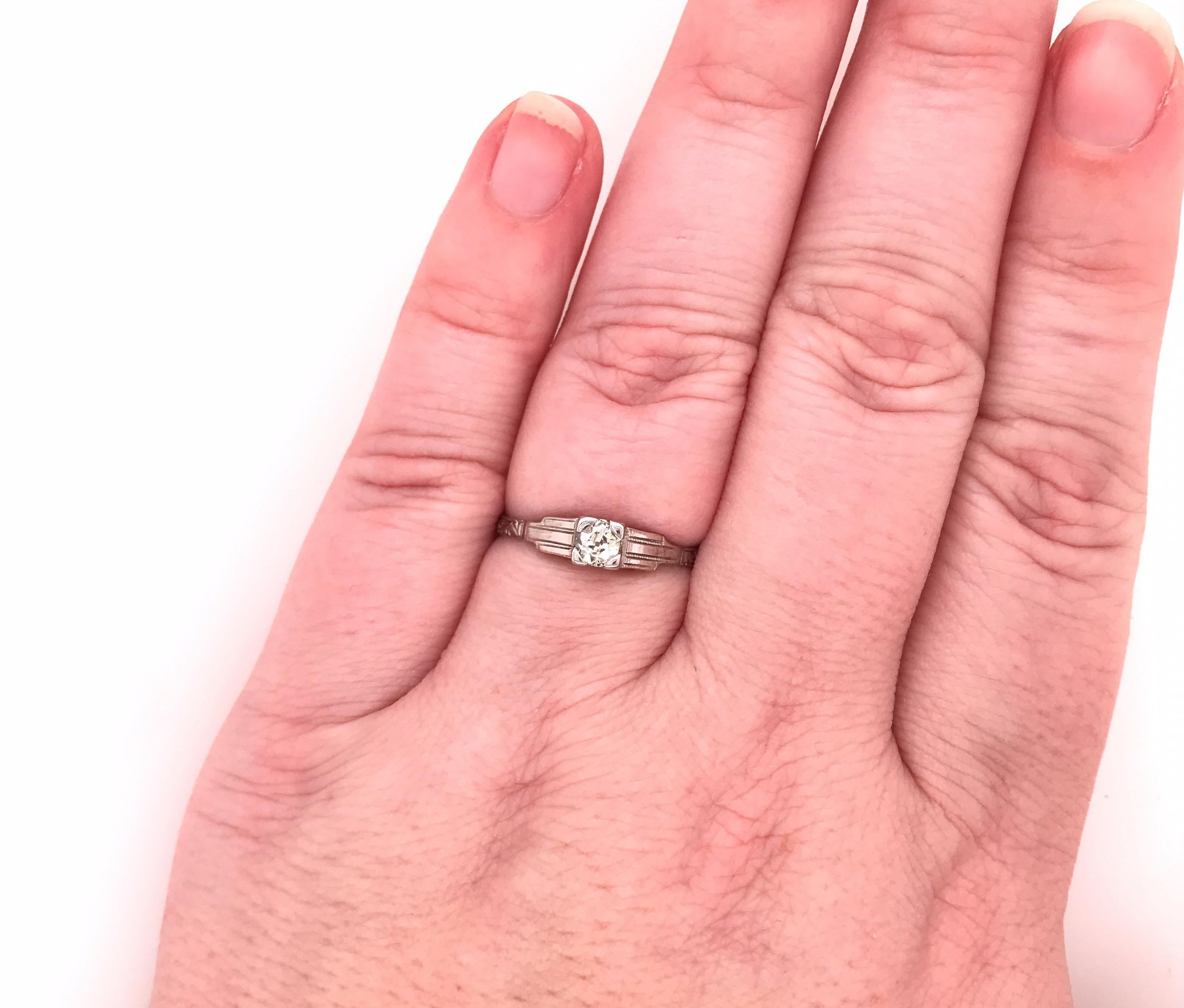 Women's Art Deco Diamond Engagement Ring .26ct Old European 18K Original 1930's Antique For Sale