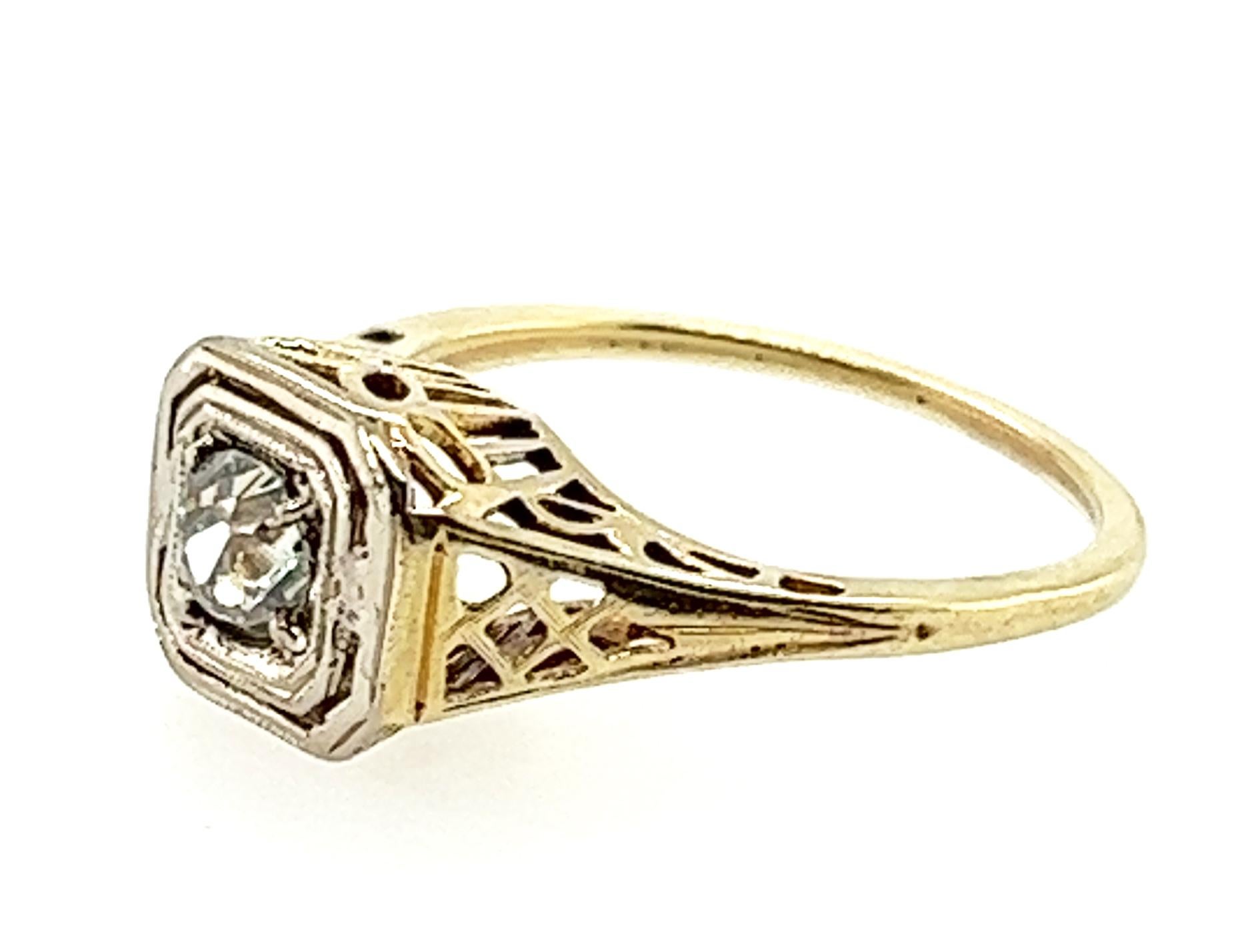 Old Mine Cut Art Deco Diamond Solitaire Engagement Ring .40ct 14k Yellow Gold Antique Origina For Sale
