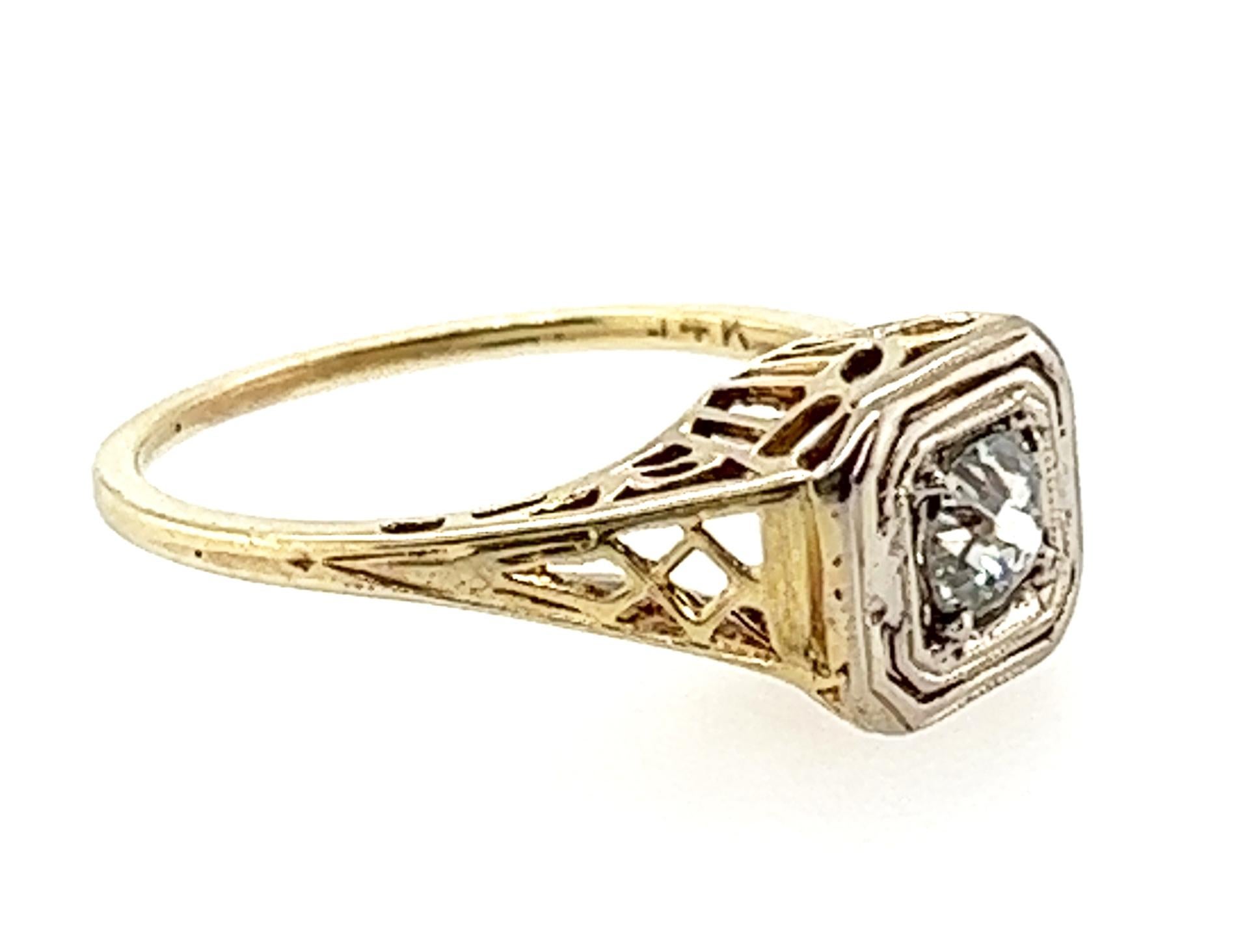 Taille vieille mine Art Deco Diamond Solitaire Engagement Ring .40ct 14K Yellow Gold Antique Origina en vente