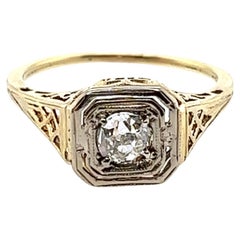 Art Deco Diamond Solitaire Engagement Ring .40ct 14k Yellow Gold Antique Origina