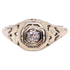 Art Deco Diamond Solitaire Engagement Ring Flowers 18k Original 1930s Vintage