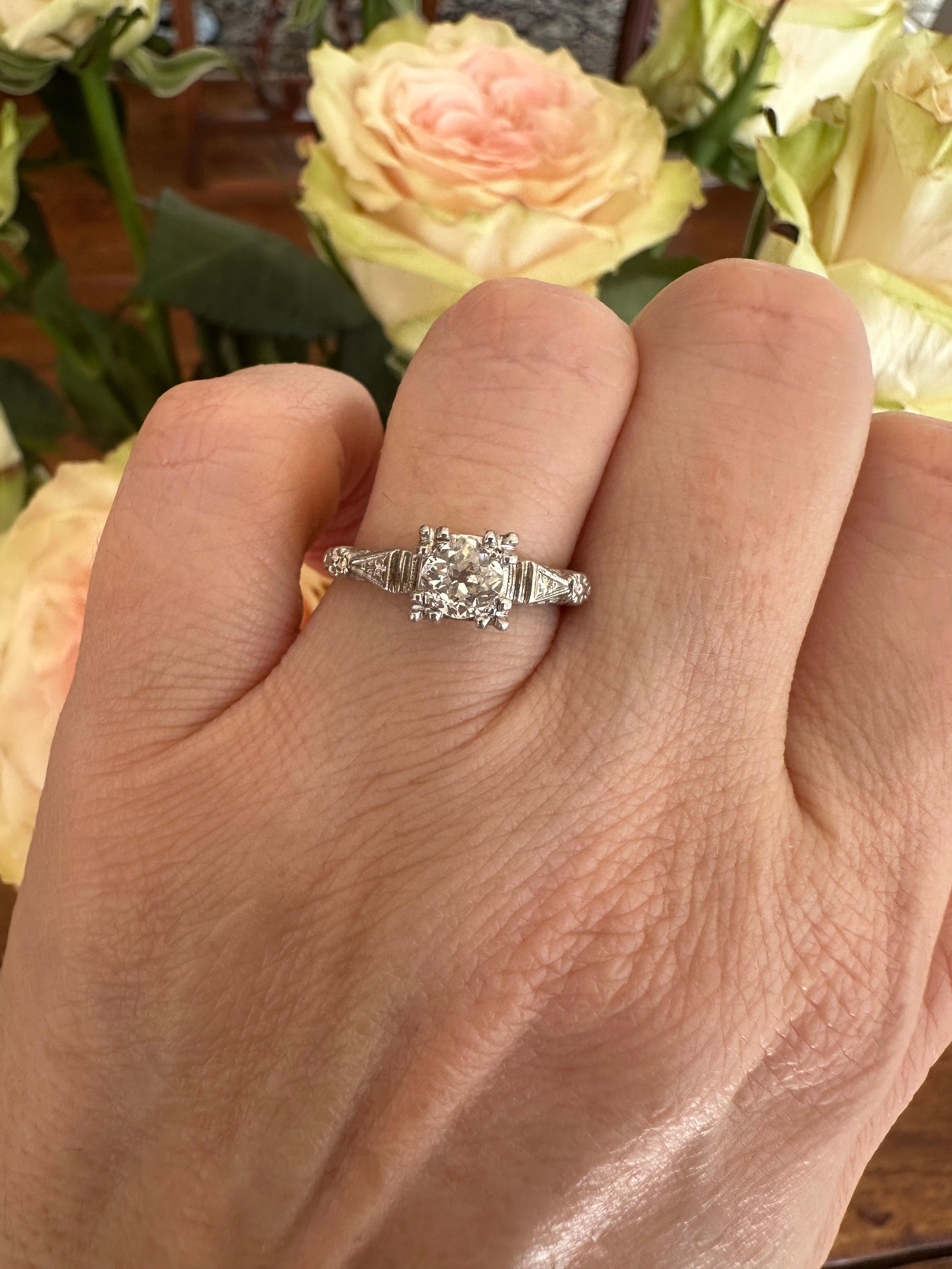 Art Deco Diamond Solitaire Engagement Ring  For Sale 5