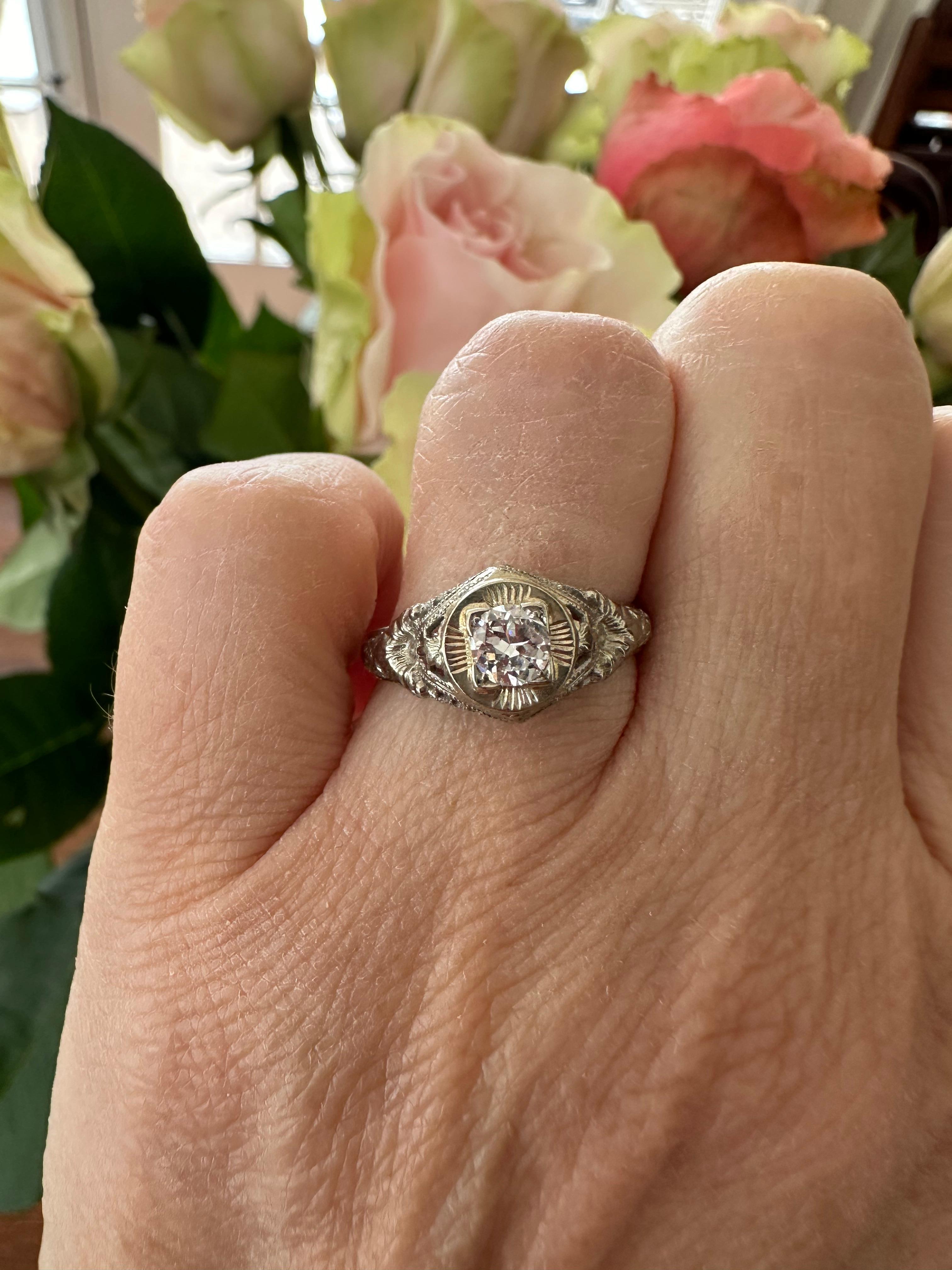 Art Deco Diamond Solitaire Engagement Ring  For Sale 5
