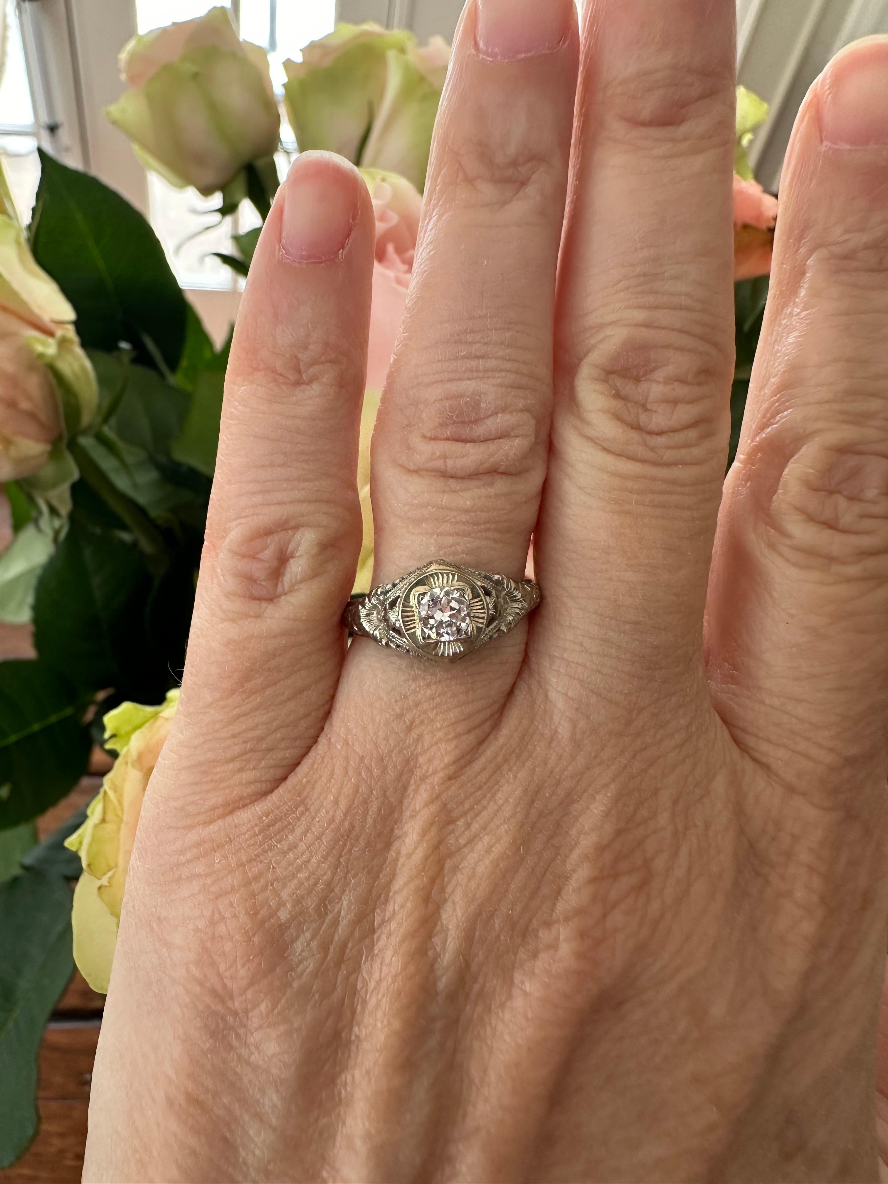 Art Deco Diamond Solitaire Engagement Ring  For Sale 6