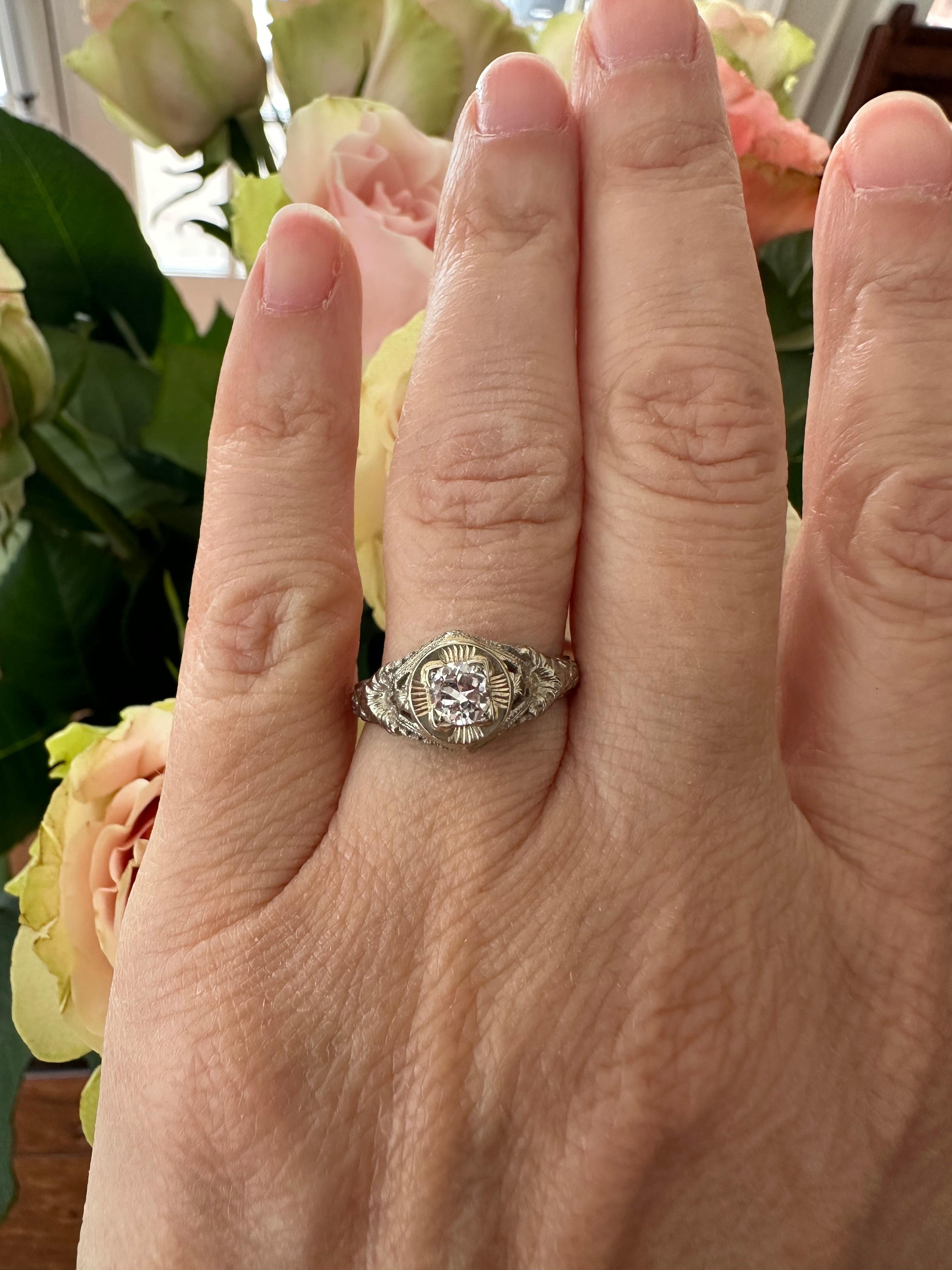 Art Deco Diamond Solitaire Engagement Ring  For Sale 7
