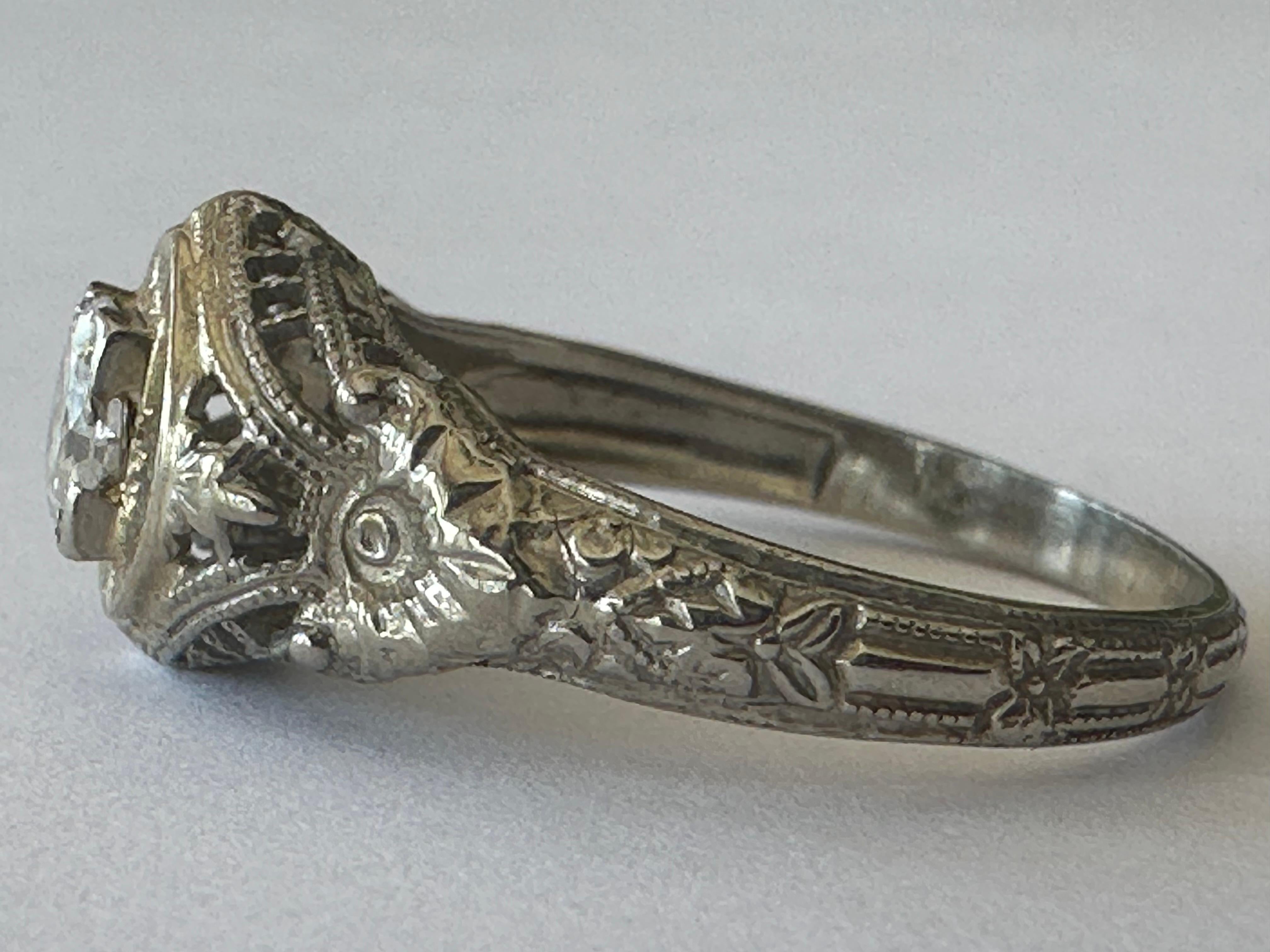 Old European Cut Art Deco Diamond Solitaire Engagement Ring  For Sale