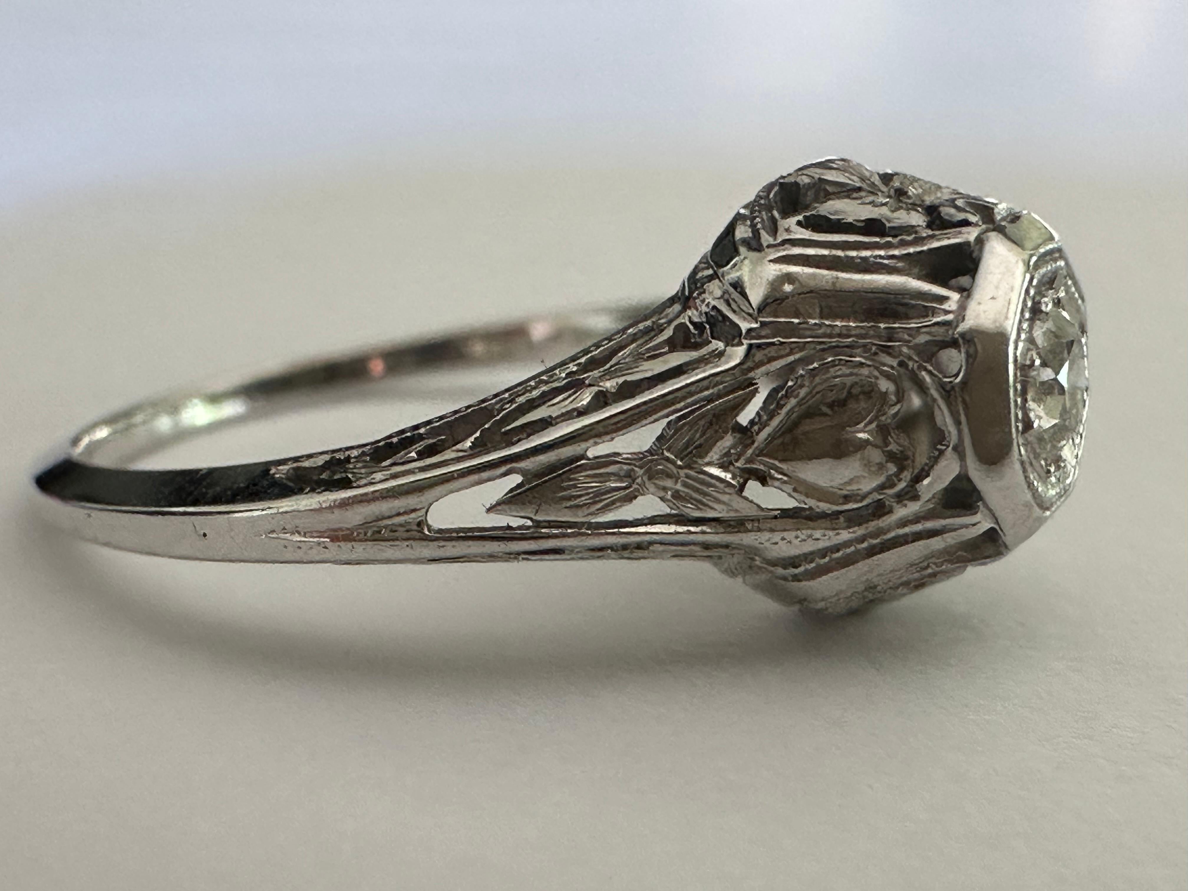 Anillo de compromiso Art Decó con diamante solitario en Bueno estado para la venta en Denver, CO
