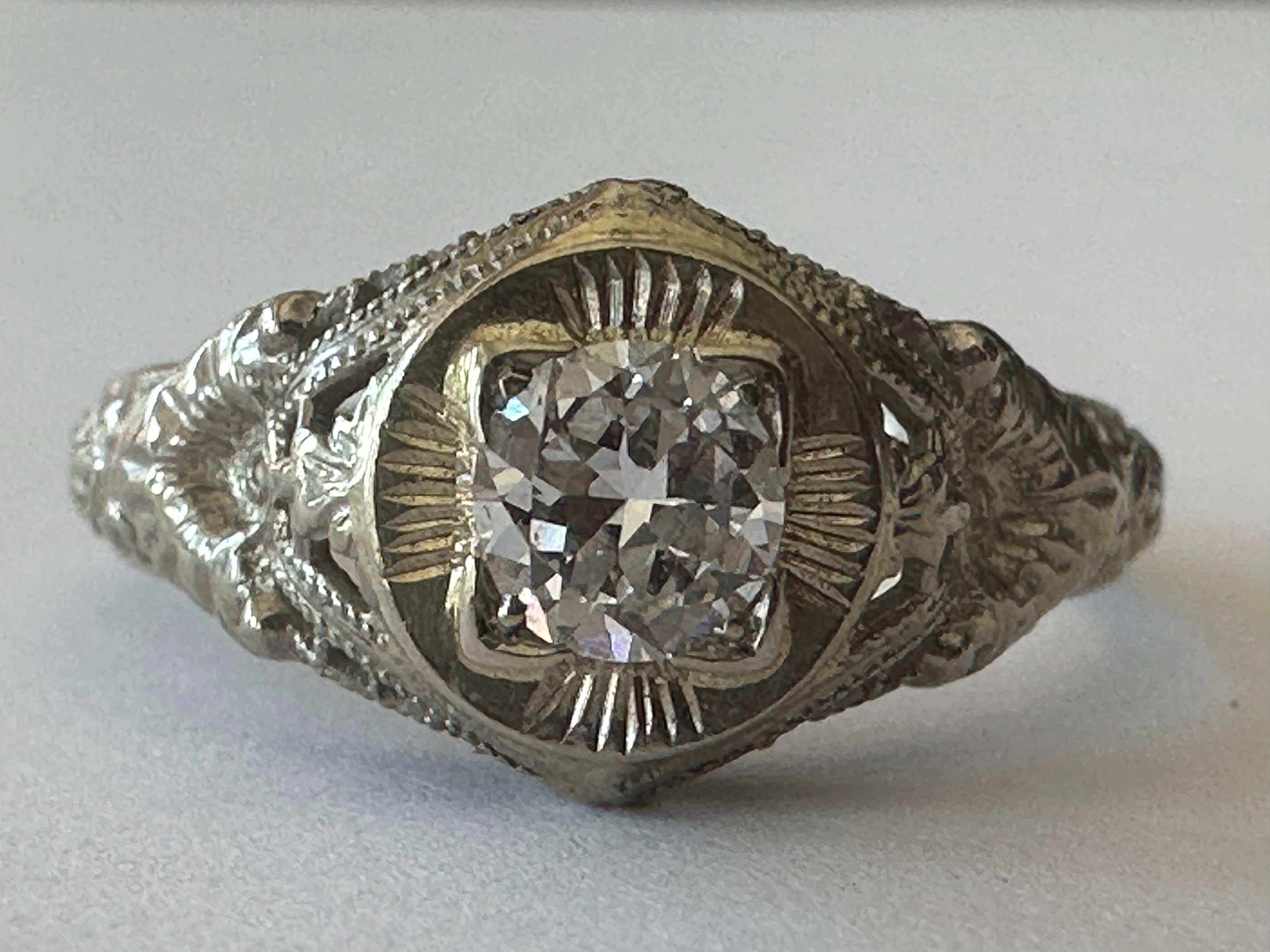 Art Deco Diamond Solitaire Engagement Ring  For Sale 4
