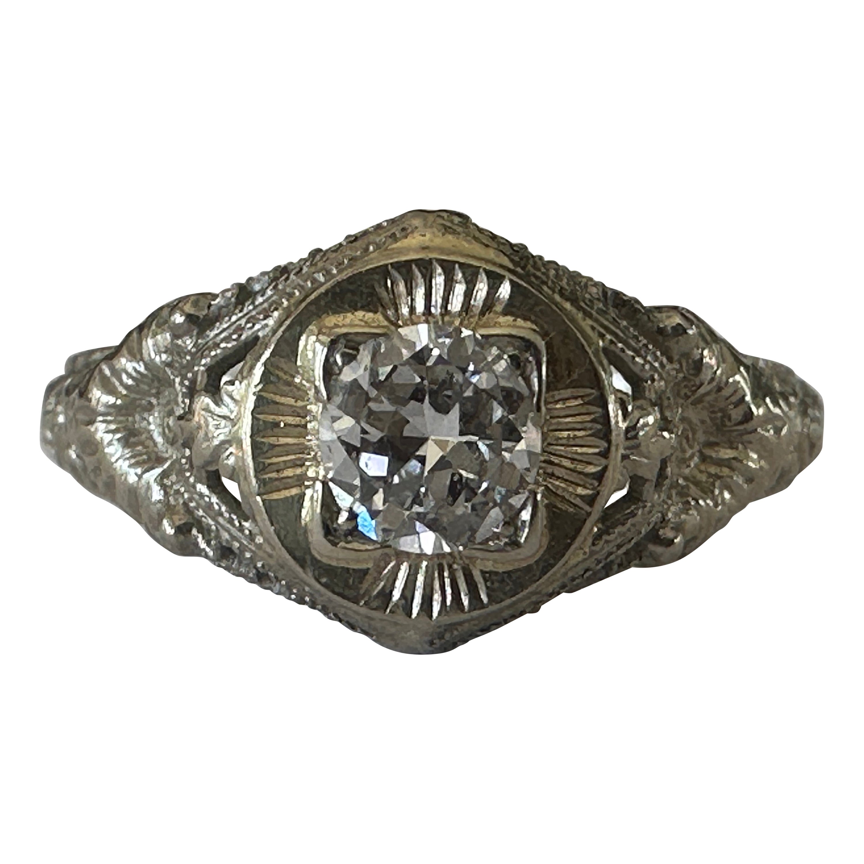Bague de fiançailles solitaire Art déco en diamant en vente