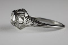 Art Deco Diamond Solitaire Engagement Ring in 18K White Gold