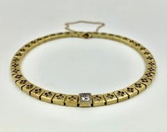 Art Deco Diamond Solitaire Filigree Arrow Motif 14K Yellow Gold Bracelet