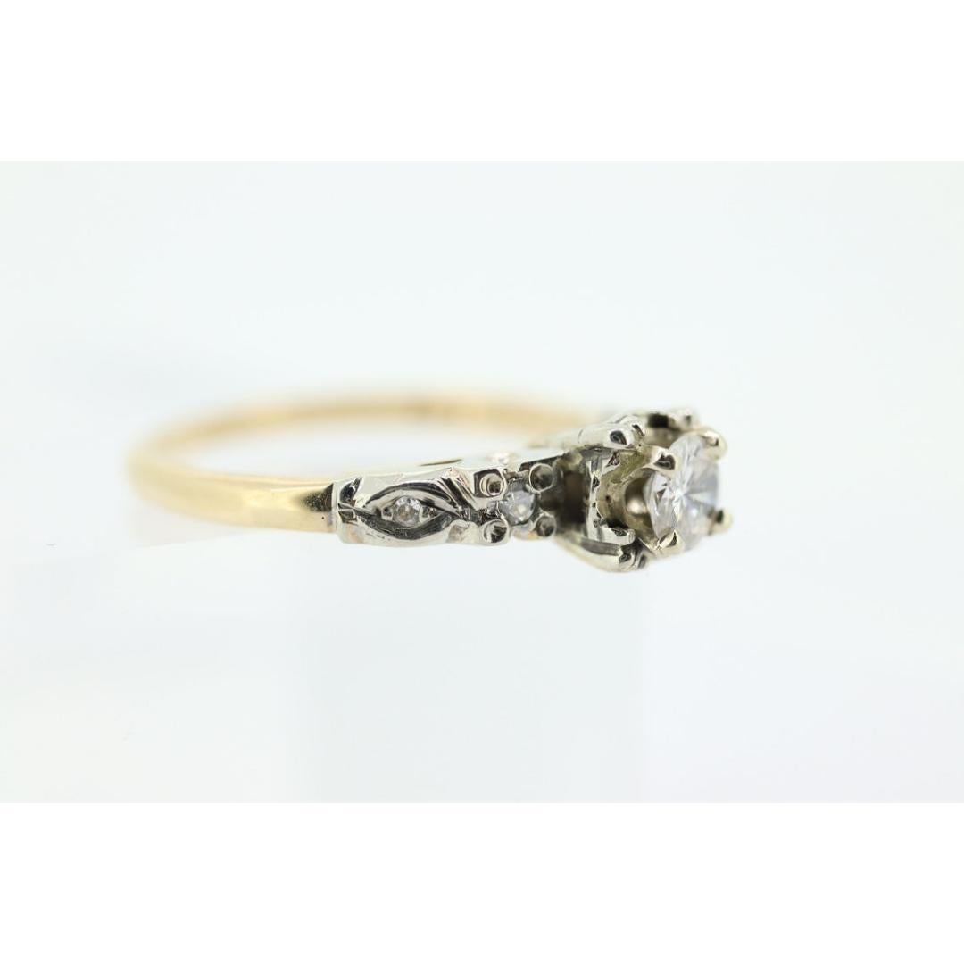 Anillo Art Decó de filigrana con solitario de diamantes. Diamante talla vieja europea de oro de 14k en Bueno estado para la venta en Port Charlotte, FL