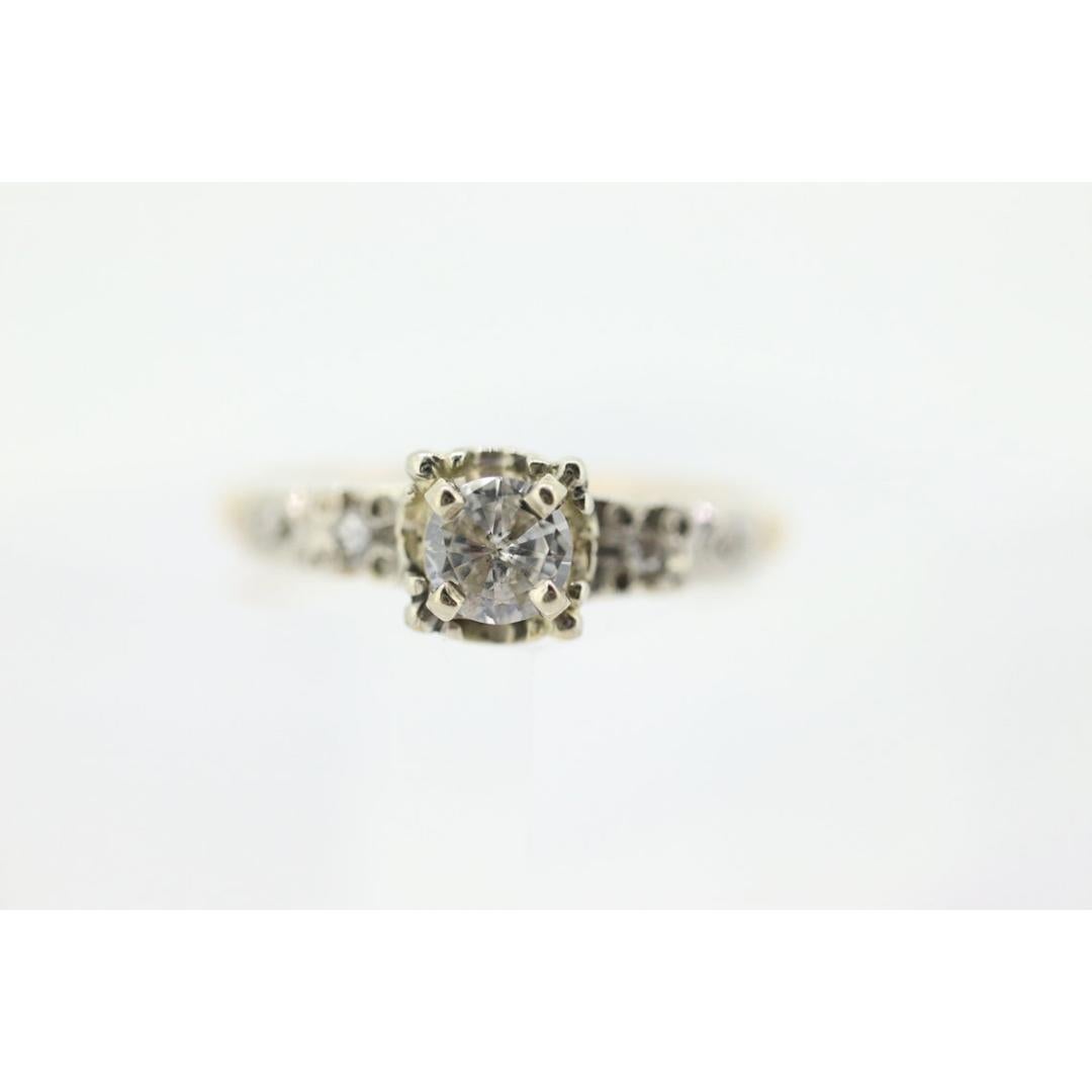 De las mujeres Anillo Art Decó de filigrana con solitario de diamantes. Diamante talla vieja europea de oro de 14k en venta