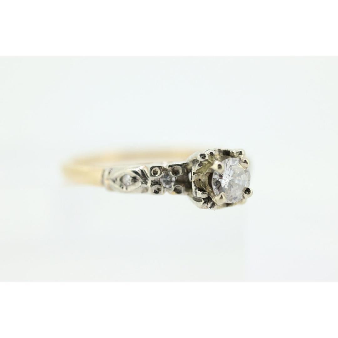 Anillo Art Decó de filigrana con solitario de diamantes. Diamante talla vieja europea de oro de 14k en venta 3
