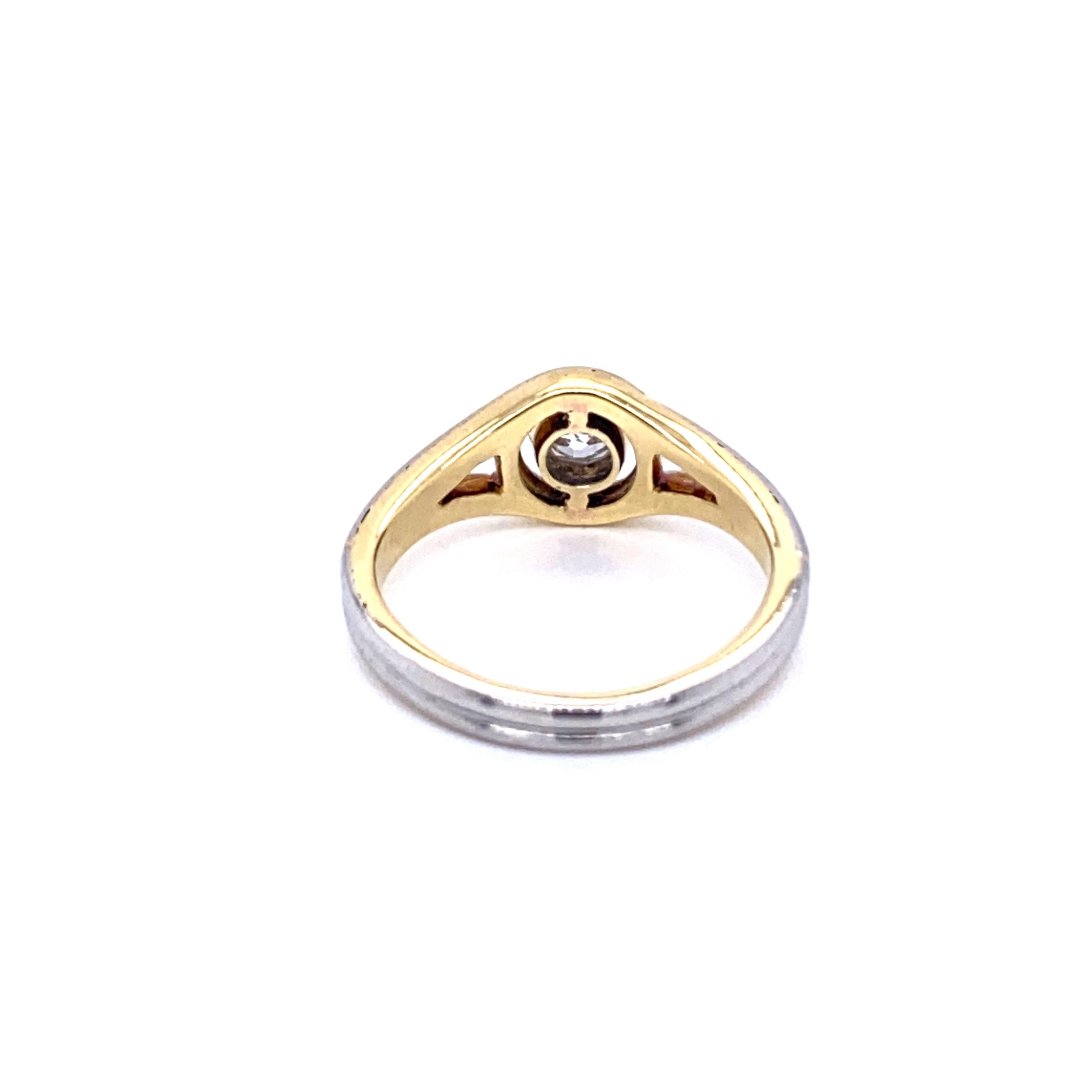 Art Deco Diamond Solitaire Platinum Gold Bicolor Ring 1