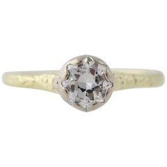 Antique Art Deco Diamond Solitaire Ring, 14 Karat Gold and Platinum Genuine .50 Carat