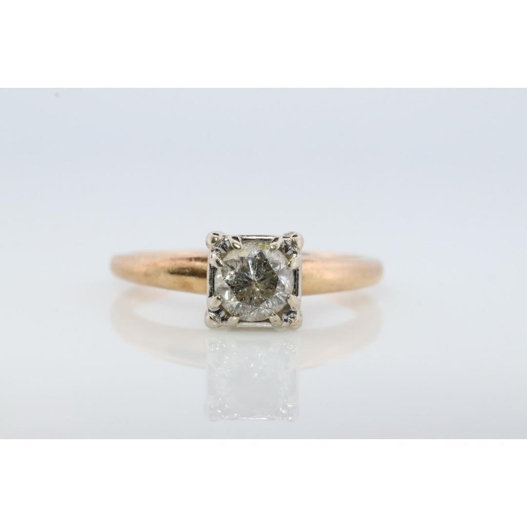 Verlobungsring Art Deco Diamant Solitär Ring. 14k Gold Diamant im europäischen Schliff Diamant-Verlobungsring 5