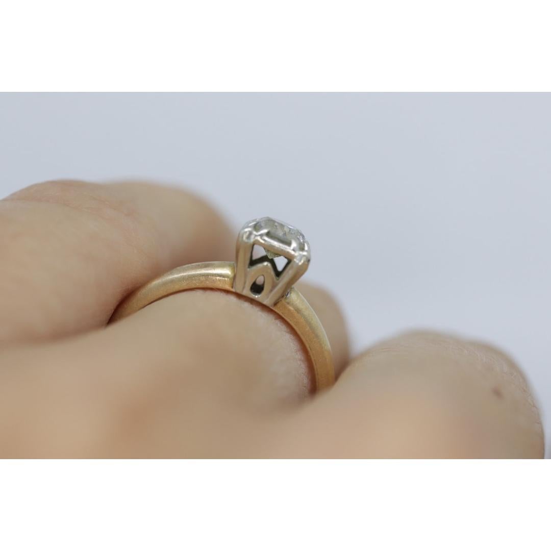 Verlobungsring Art Deco Diamant Solitär Ring. 14k Gold Diamant im europäischen Schliff Diamant-Verlobungsring (Rundschliff)