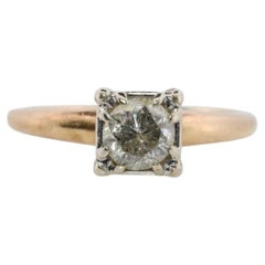 Verlobungsring Art Deco Diamant Solitär Ring. 14k Gold Diamant im europäischen Schliff Diamant-Verlobungsring