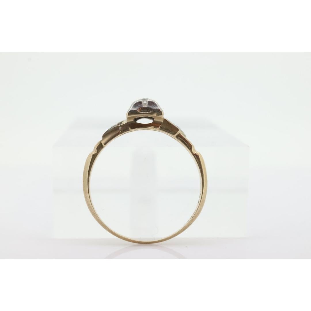 Bague solitaire Art déco en or 14 carats avec diamant taille vieille Europe Bon état - En vente à Port Charlotte, FL