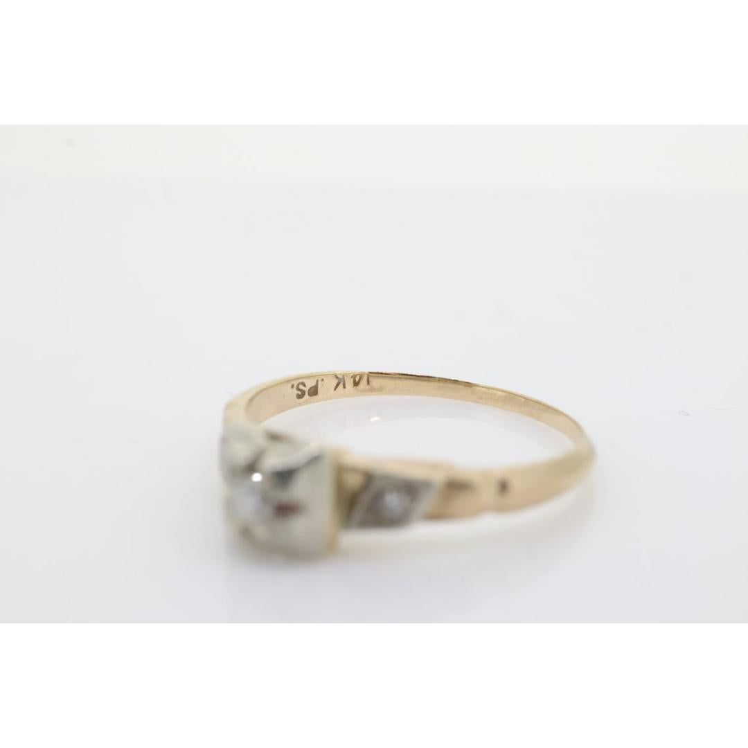 Bague solitaire Art déco en or 14 carats avec diamant taille vieille Europe Pour femmes en vente