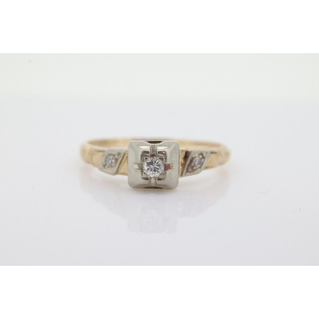 Bague solitaire Art déco en or 14 carats avec diamant taille vieille Europe en vente 1