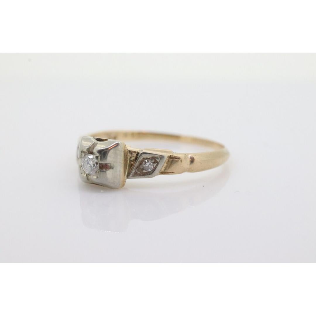 Bague solitaire Art déco en or 14 carats avec diamant taille vieille Europe en vente 2
