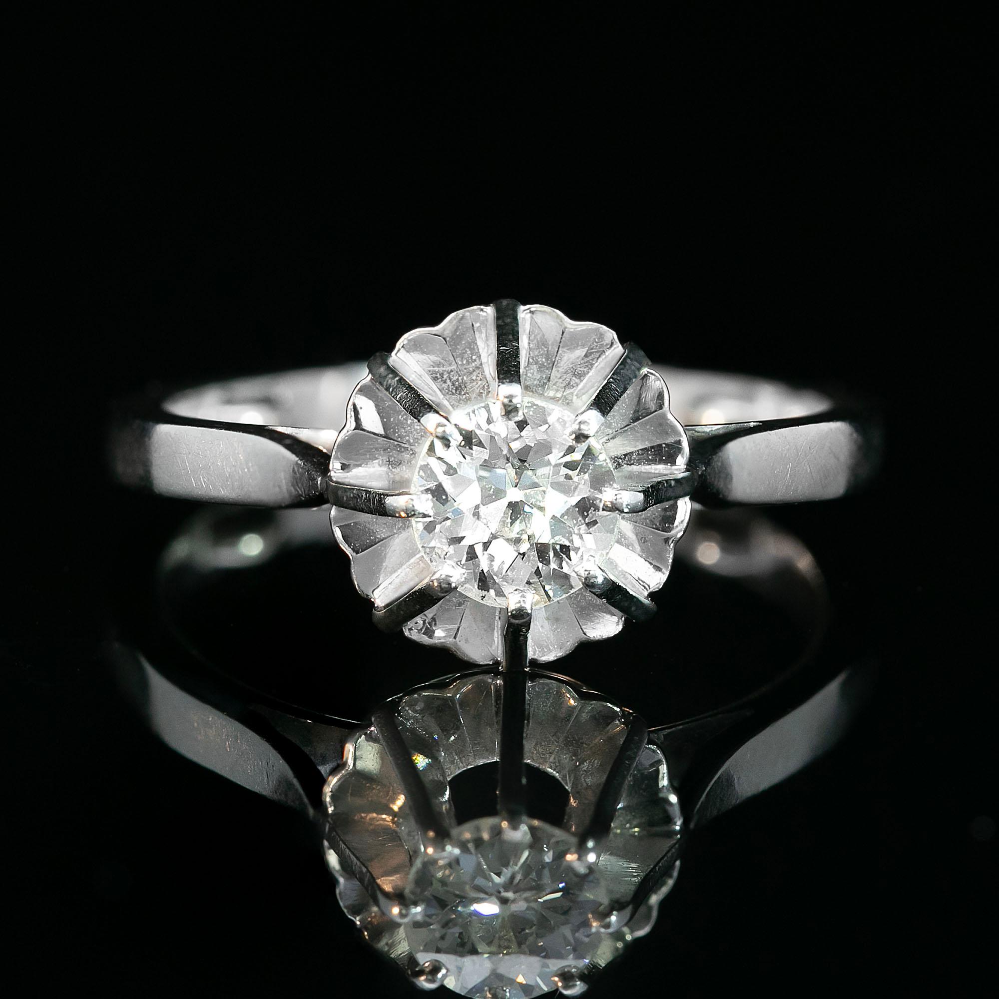 Old European Cut Art Deco Diamond Solitaire Ring Circa 1930s