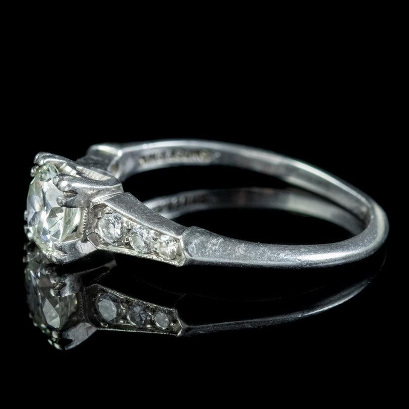 Old European Cut Art Deco Diamond Solitaire Ring in 1 Carat of Diamond, circa 1920 For Sale